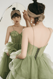 Bretelles menthe vert sauge A-ligne printemps robe de bal formelle PSK338