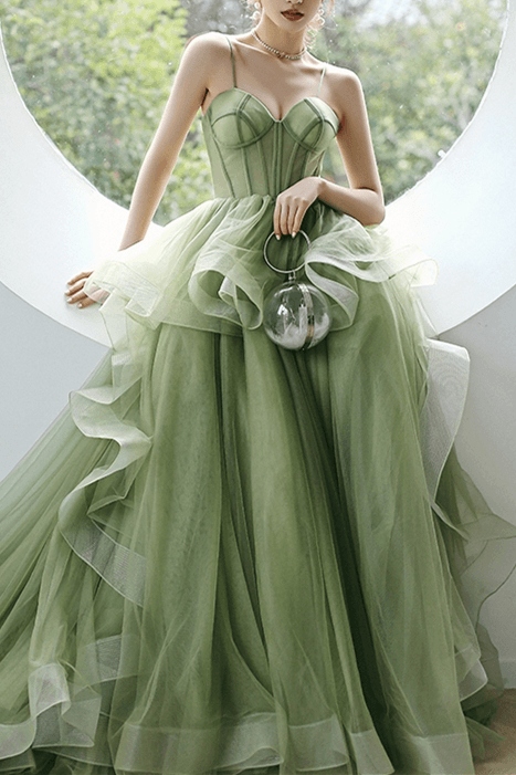 Straps Mint Sage Green A-line Spring Formal Prom Gown PSK338 - Pgmdress