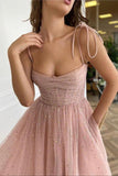 Straps Tea Length Pink Prom Dresses Tulle Homecoming Dresses PD453 - Pgmdress