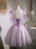Sweet Purple A-line Short Prom Dress Homecoming Dress with Ribbon PD463 - Pgmdress