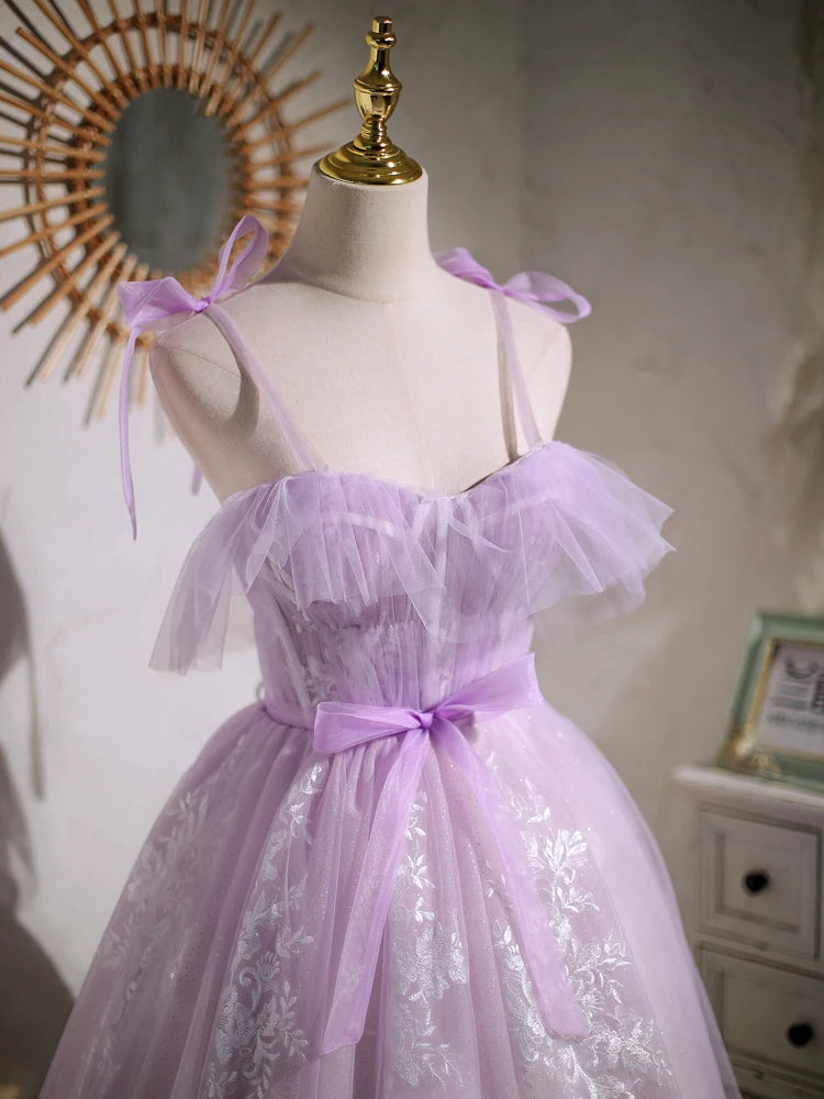 Sweet Purple A-line Short Prom Dress Homecoming Dress with Ribbon PD463 - Pgmdress