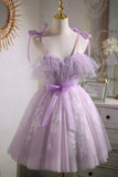 Sweet Purple A-line Robe de bal courte Robe de soirée avec ruban PD463