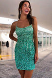 Sweet Scoop Neck Sage Green Sequins Short Homecoming Dresses PD455 - Pgmdress