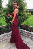 Sweetheart Mermaid Burgundy Lace Prom Dress Strapless Evening Dress PSK427 - Pgmdress