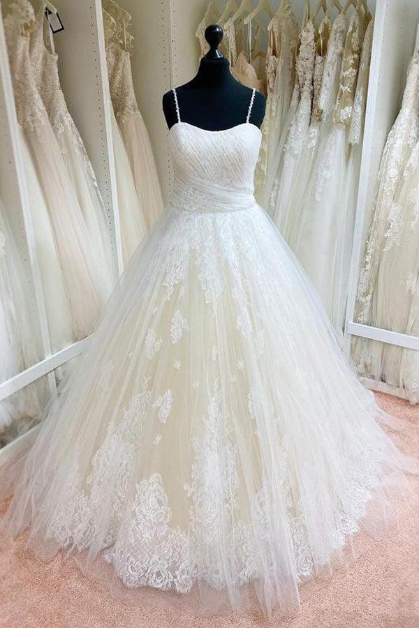 Spaghetti Straps Tulle Lace Wedding Dress