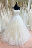 Tulle Lace Spaghetti Straps Appliqued Ball Gown Wedding Dresses WD558 - Pgmdress