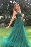 Tulle Scoop Neckline 2 Pieces Evening Gown Prom Dresses With Appliqued PSK245 - Pgmdress