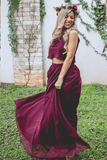 Two Piece A Line Burgundy Long  Bridesmaid Dresses  BD095 - Pgmdress