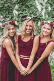 Two Piece A Line Burgundy Long  Bridesmaid Dresses  BD095 - Pgmdress