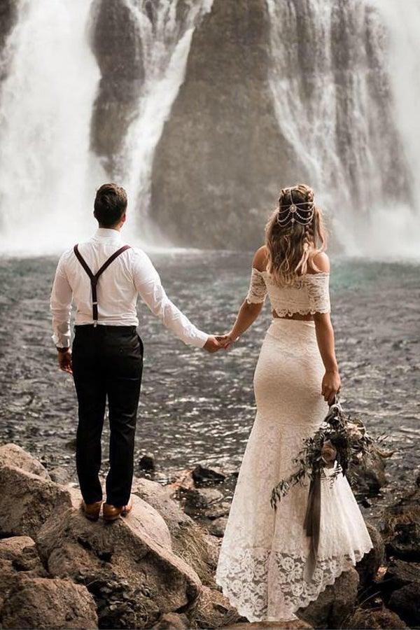 Two Pieces Lace Wedding Dresses Mermaid/Trumpet Bridal Gowns WD559 - Pgmdress