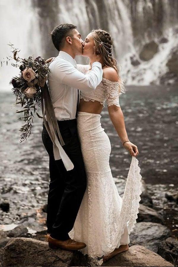 Two Pieces Lace Wedding Dresses Mermaid/Trumpet Bridal Gowns WD559 - Pgmdress