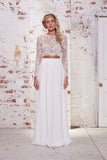 Two Pieces Long Sleeves Lace White Beach Wedding Bridal Dresses  WD383