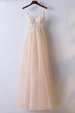 V Neck Lace Tulle Long Prom/Evening Dress With Spaghetti Straps PG597