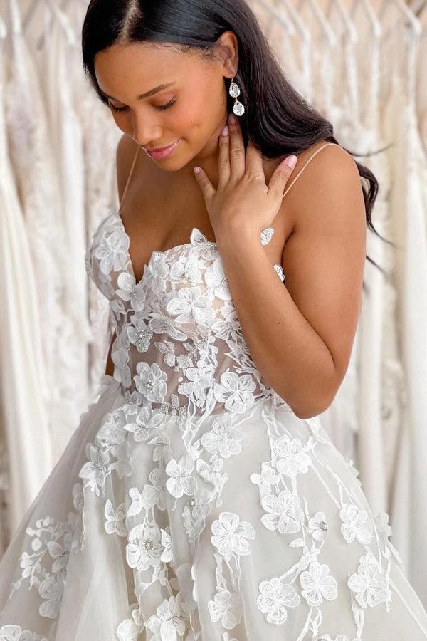 Wedding Gowns Sweetheart Neck Boho 3D Lace Wedding Dresses WD602 – Pgmdress