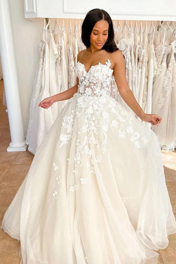Wedding Gowns Sweetheart Neck Boho 3D Lace Wedding Dresses WD602 - Pgmdress