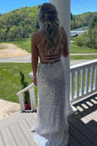 White Sequins Long Prom Dresses Backless Mermaid Formal Dress PSK357 - Pgmdress