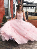 A-line 3D Flower Junior Prom Dresses Lace Two Piece Prom Gown PM214 - Pgmdress