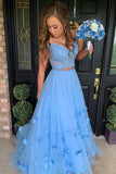 A-line 3D Flower Junior Prom Dresses Lace Two Piece Prom Gown PM214 - Pgmdress