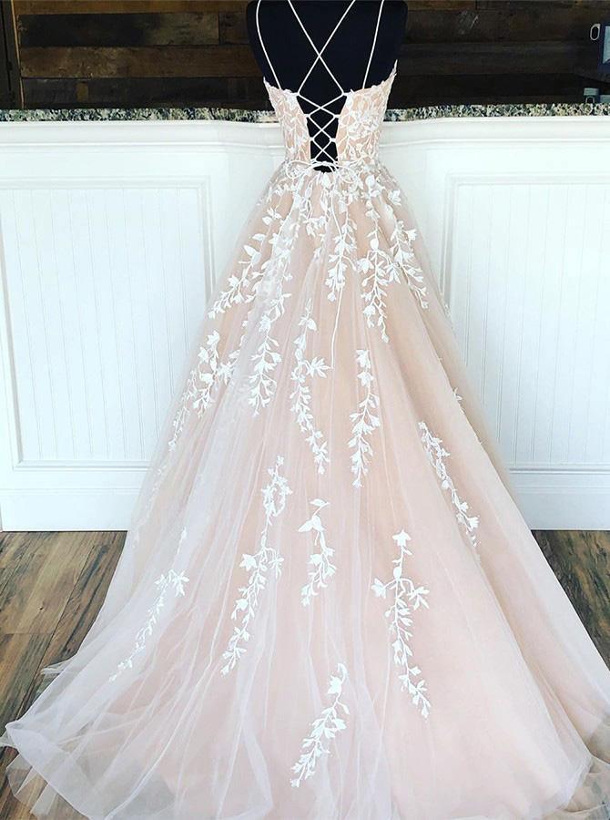 A-line Round Neck Tulle Lace Prom Dresses Formal Dresses PSK032 - Pgmdress