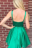 A-line Bateau Backless Knee Length Green Homecoming Dress with Pockets PD380 - Pgmdress