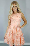 A-Line Bateau Coral Satin Homecoming Dress with Appliques Flowers PD112 - Pgmdress