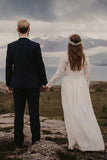A-Line Bateau Floor Length Chiffon Wedding Dress with Long Sleeves WD319 - Pgmdress