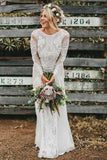 A-Line Bateau Long Sleeves Backless Chiffon Wedding Dress with Lace  WD365
