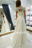 A-line Bateau Sweep Train Cap Sleeves Wedding Dress with Lace WD077 - Pgmdress