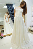 A-line Bateau Sweep Train Cap Sleeves Wedding Dress with Lace WD077 - Pgmdress