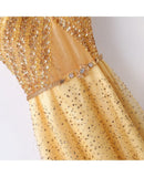 A-line Bling Bling Sparkly Gold Formal Prom Dress With Sleeves PG614 - Pgmdress