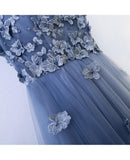 A-line Blue Flowy Prom Dress Long With Flower Petals PG631 - Pgmdress