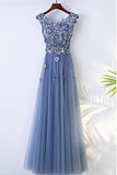 A-line Blue Flowy Prom Dress Long With Flower Petals PG631 - Pgmdress