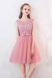 A-Line Cap Sleeves Appliques Bowknot Crystal Sashes Homecoming Dress PG154 - Pgmdress