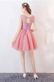 A-Line Cap Sleeves Appliques Bowknot Crystal Sashes Homecoming Dress PG154 - Pgmdress