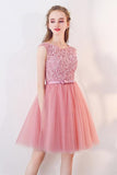 A-Line Cap Sleeves Appliques Bowknot Crystal Sashes Homecoming Dress PG154 - Pgmdress