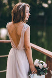 A-line Cap Sleeves Silver Long Tulle Beach Wedding Dress WD323 - Pgmdress