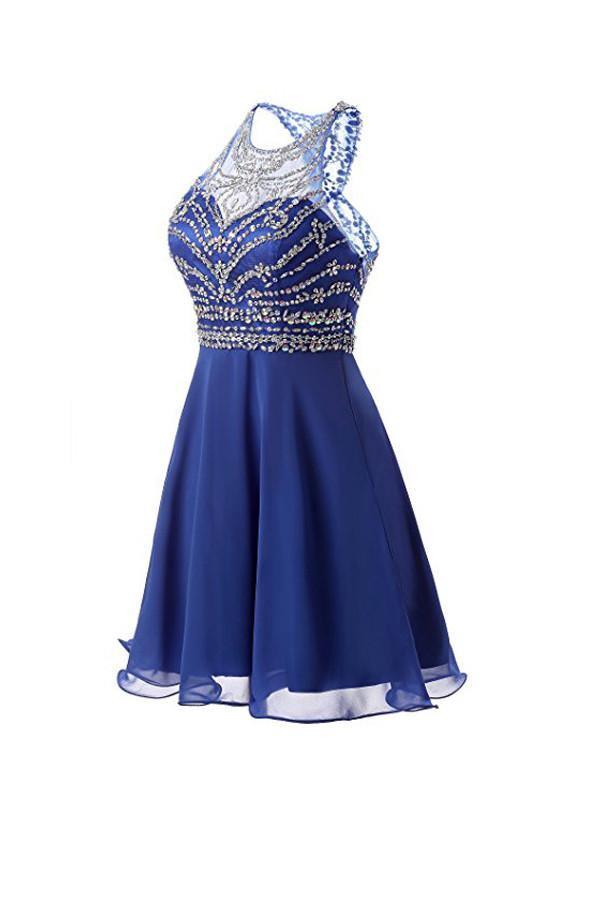 A Line Chiffon Blue Homecoming Dresses Short Prom Dresses PG090 - Pgmdress