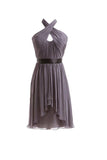 A-line Chiffon Halter Ruched Sash High Low Bridesmaid Dresses BD016 - Pgmdress