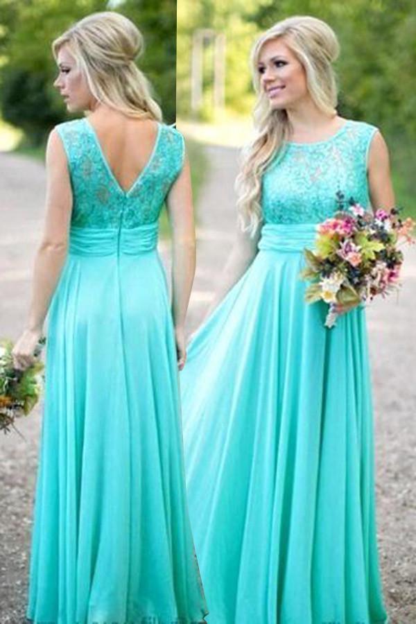 A-line Chiffon Neck Sleeveless Prom Dresses Evening Dresses PG357 - Pgmdress