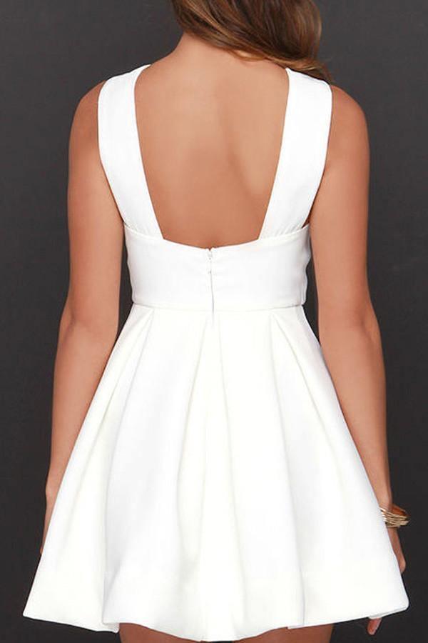 A-line Chiffon Satin White Short Prom Dress Homecoming Dress PG149 - Pgmdress