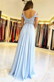 A-Line Cold Shoulder Light Blue Chiffon Prom Dress with Appliques PG610 - Pgmdress