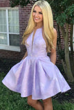 A-Line Crew Above-Knee Lilac Satin Homecoming Dress with Pockets PD271 - Pgmdress