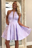 A-Line Crew Above-Knee Lilac Satin Homecoming Dress with Pockets PD271 - Pgmdress