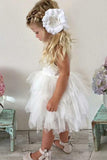 A-Line Crew Knee-Length Tulle Flower Girl Dress with Lace Ruffles FL06 - Pgmdress