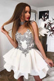A-Line Crew Short Tiered White Homecoming Dress with Appliques PD071