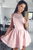 A-Line Crew Sleeveless Short Pink Tiered Satin Homecoming Dress PD087 - Pgmdress