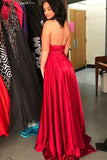 A-Line Cross Neck Floor-Length Dark Red Prom Dress with Split PG547 - Pgmdress