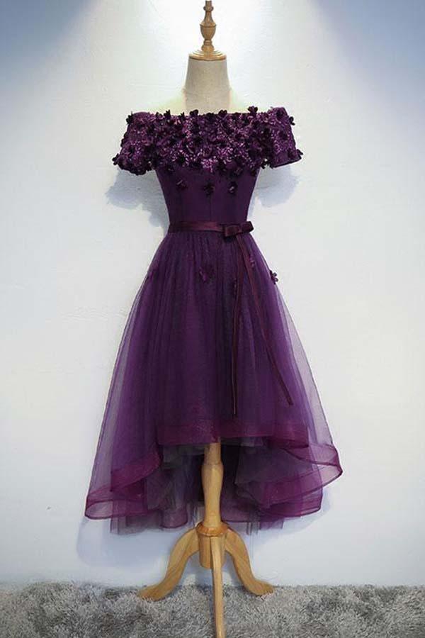 A-line Cute Purple High Low Prom Dress Purple Homecoming dress PD202 - Pgmdress