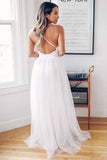 A-Line Deep V-Neck Crisscross Back Sweep Train Wedding Dress WD273 - Pgmdress