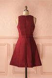 A-Line Deep V-Neck Sleeveless Lace-up Burgundy Satin Homecoming Dress PD386 - Pgmdress